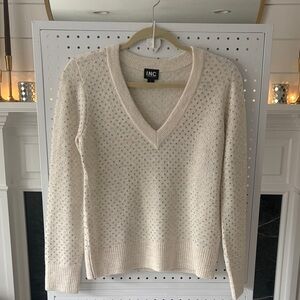 INC International Concepts Women's V-Neck Sweater in Cream
